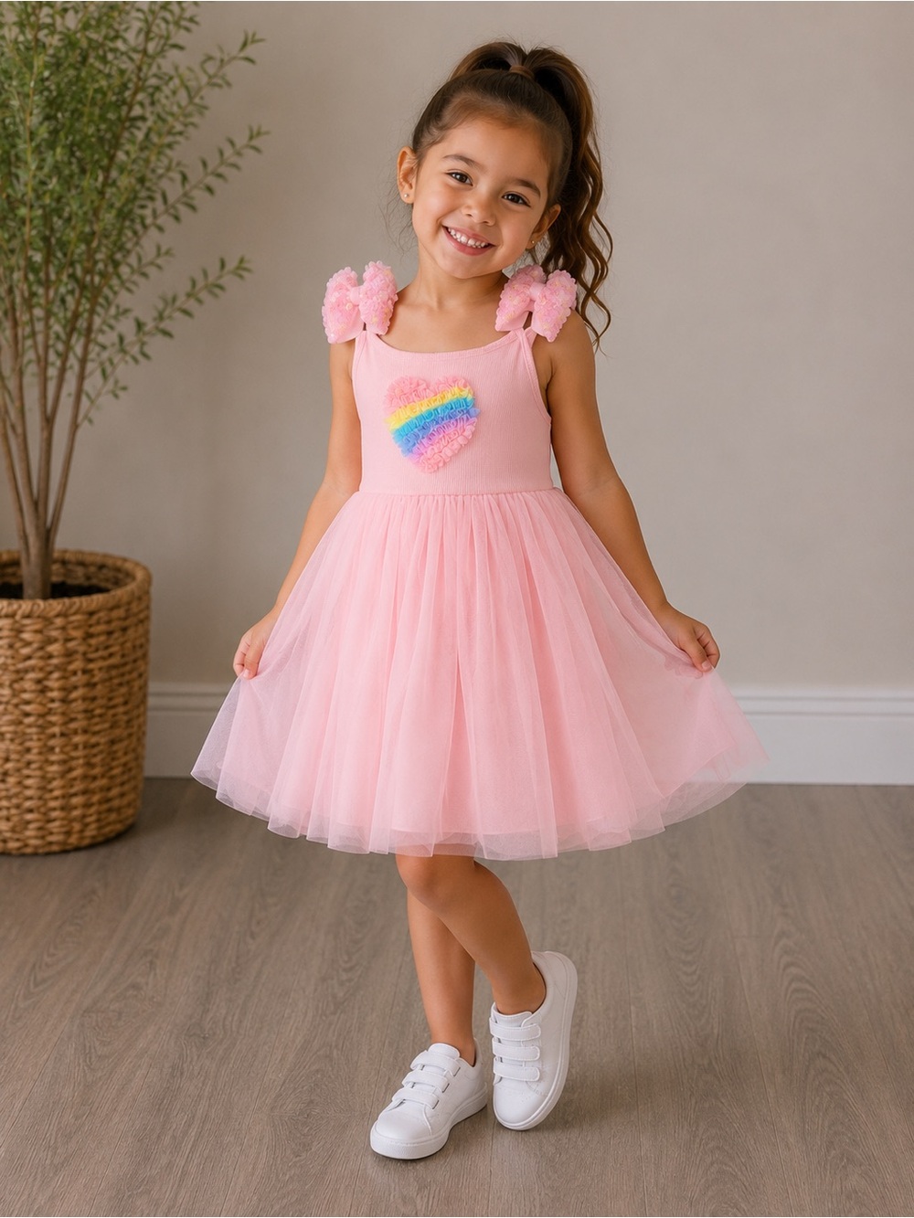 • Lola and The Boys • Pink Tulle Heart Appliqué Girls Dress 4